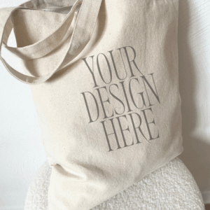 Tote Bag Mockup – Relaxed Drape on Curved Seat – Natural Lighting