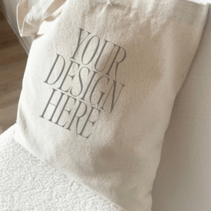 Tote Bag Mockup – Relaxed Drape on Curved Seat – Natural Lighting