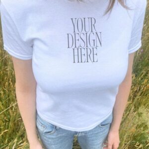 Gildan 5000B White T-Shirt Mockup | Outdoor Baby Tee Flatlay