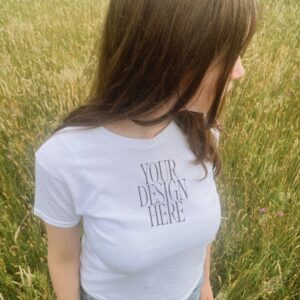 Outdoor T-Shirt Mockup | Baby Tee Gildan 5000B in White